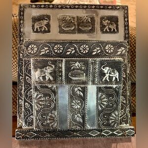 Silver Wall Mounted Mail Organizer with Elephant Design - Made in India